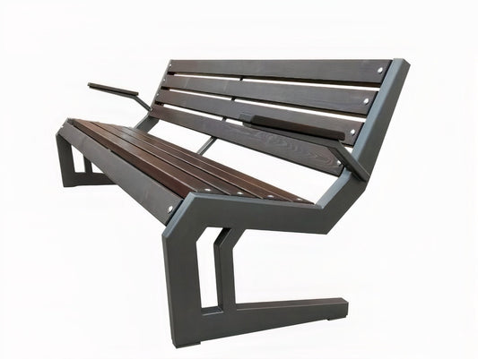 Modern Outdoor Bench 6’ Metal Frame and Wood Seat