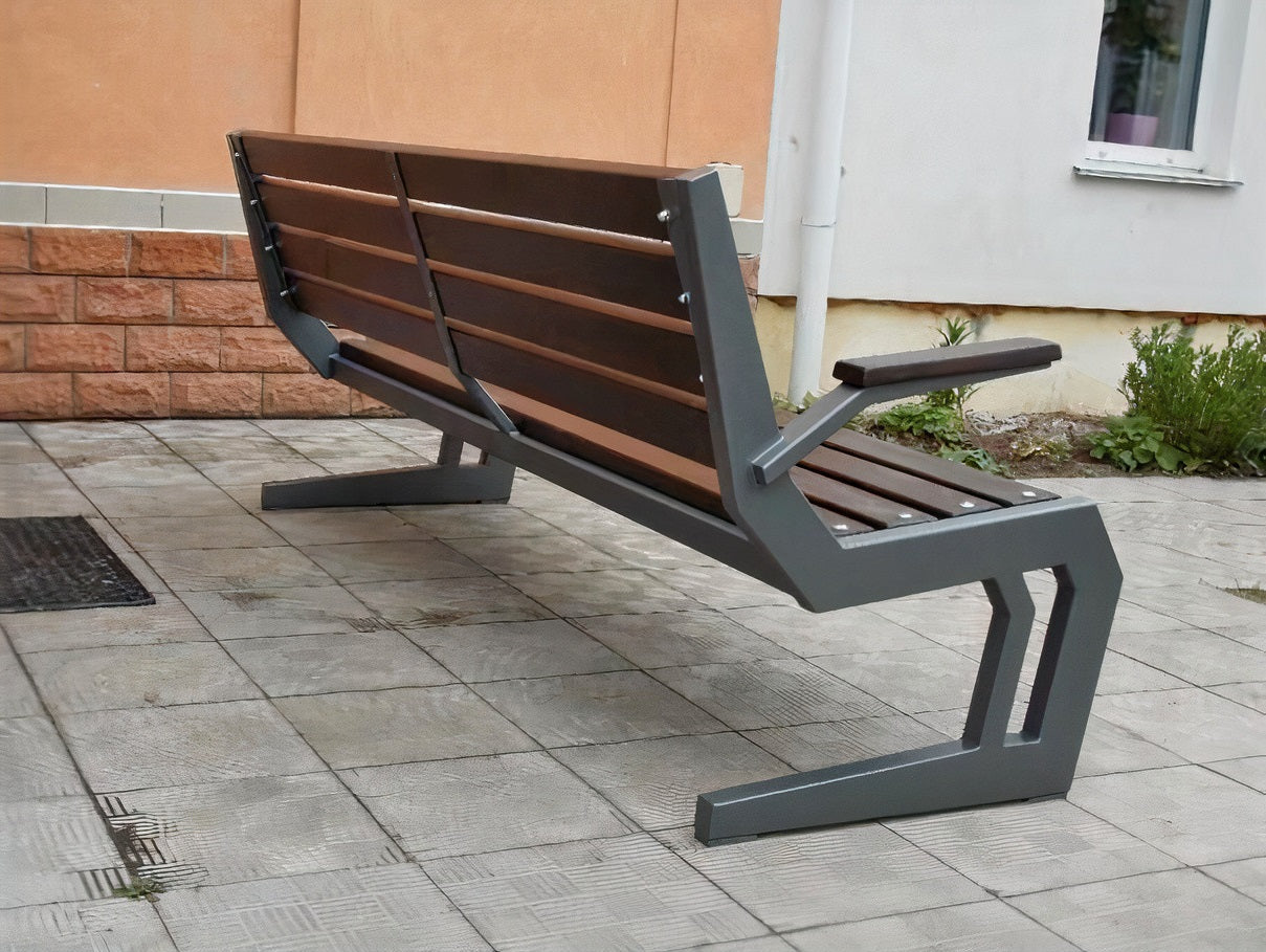 Modern Outdoor Bench 6’ Metal Frame and Wood Seat