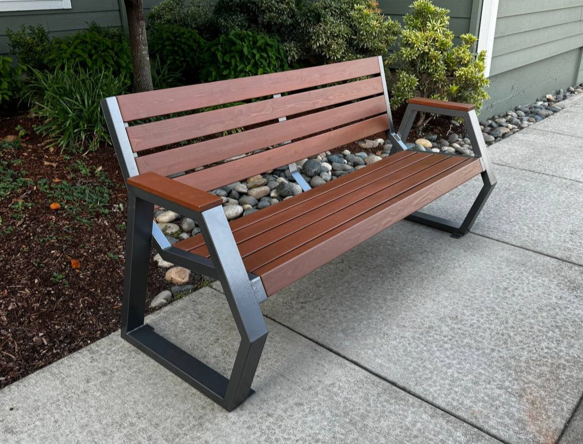 Modern Metal Park Bench 6’ With Waterproof Seat And Back For Outdoor Use